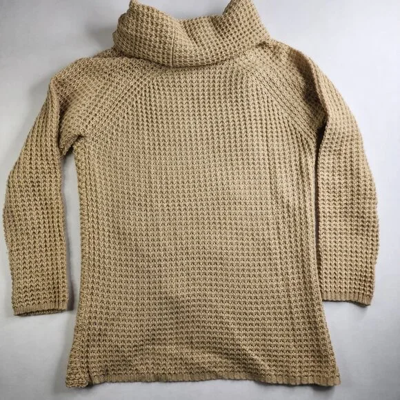 Grecerelle Cowl Neck Women's Small Asymmetric Wrap Sweater Chunky Pullover Tan - Picture 6 of 11